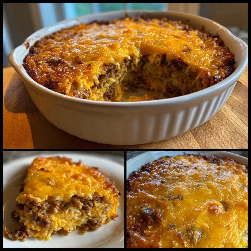 Healthy Cheddar-Crusted Ground Beef and Rice Casserole