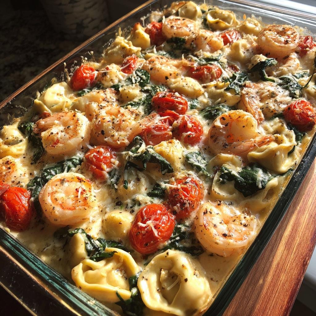 Healthy Creamy Shrimp Tortellini Alfredo Casserole - detail 1