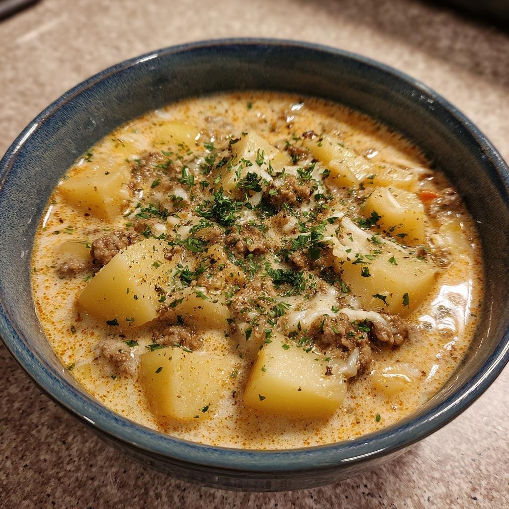 Healthy Crockpot Creamy Potato & Hamburger Soup - detail 1