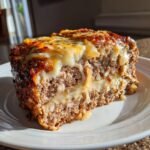 Healthy Crockpot French Onion Meatloaf with Melted Swiss Cheese