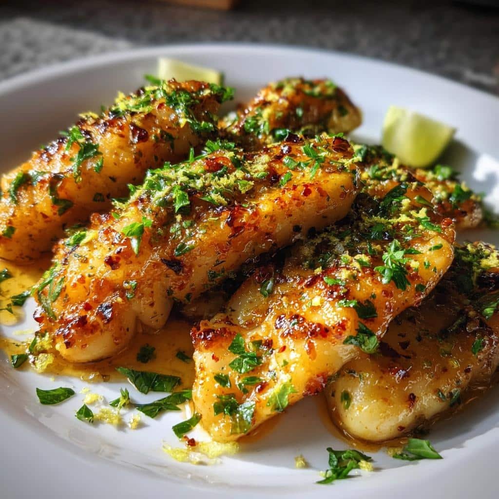 Healthy Garlic Butter Cod Strips with Sweet Chili Lime