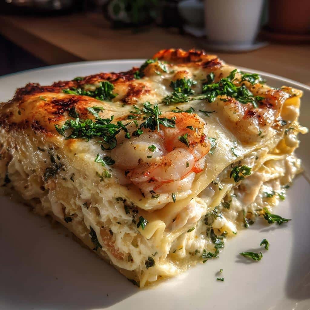 Healthy Garlic Butter Shrimp Scampi Lasagna