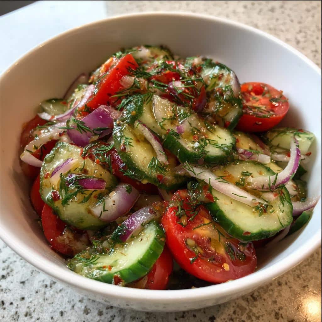 10-Minute Healthy Marinated Cucumbers Salad That Wows 4 Healthy Marinated Cucumbers, Onions, and Tomatoes salad - detail 1