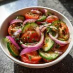 Healthy Marinated Cucumbers, Onions, and Tomatoes salad