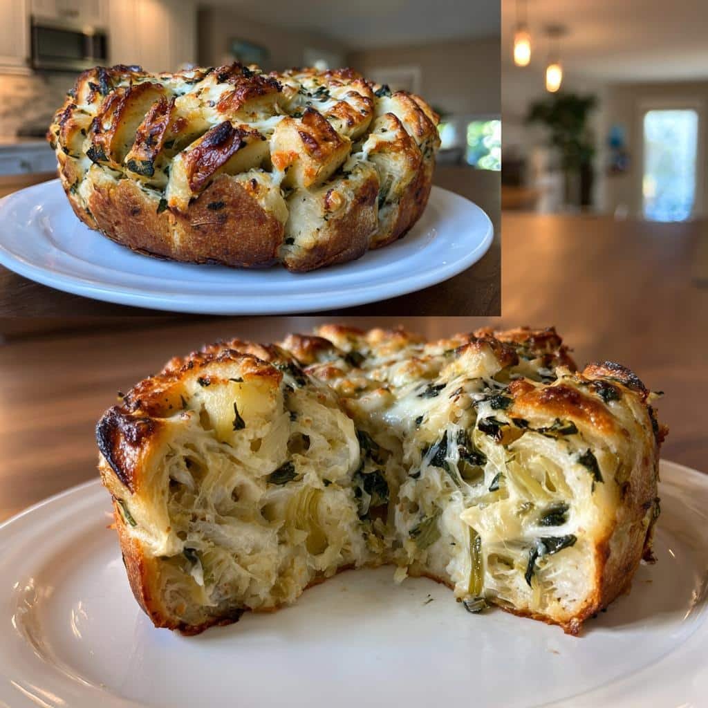 Healthy Sourdough Discard Spinach Artichoke Pull-Apart Bread