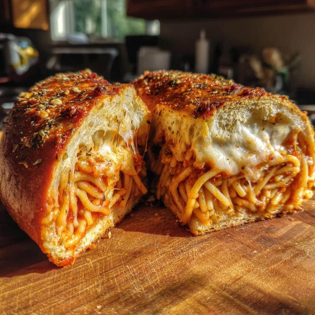 Healthy Spaghetti Stuffed Garlic Bread Subs