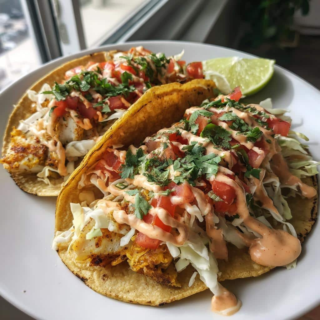 Healthy Zesty Fish Tacos with Spicy Sriracha Lime Sauce - detail 1