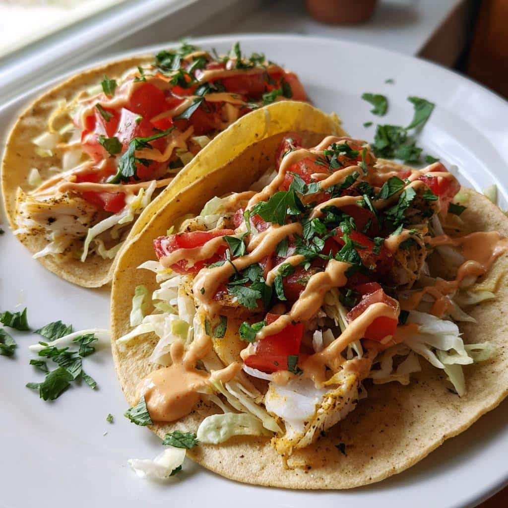 Healthy Zesty Fish Tacos with Spicy Sriracha Lime Sauce