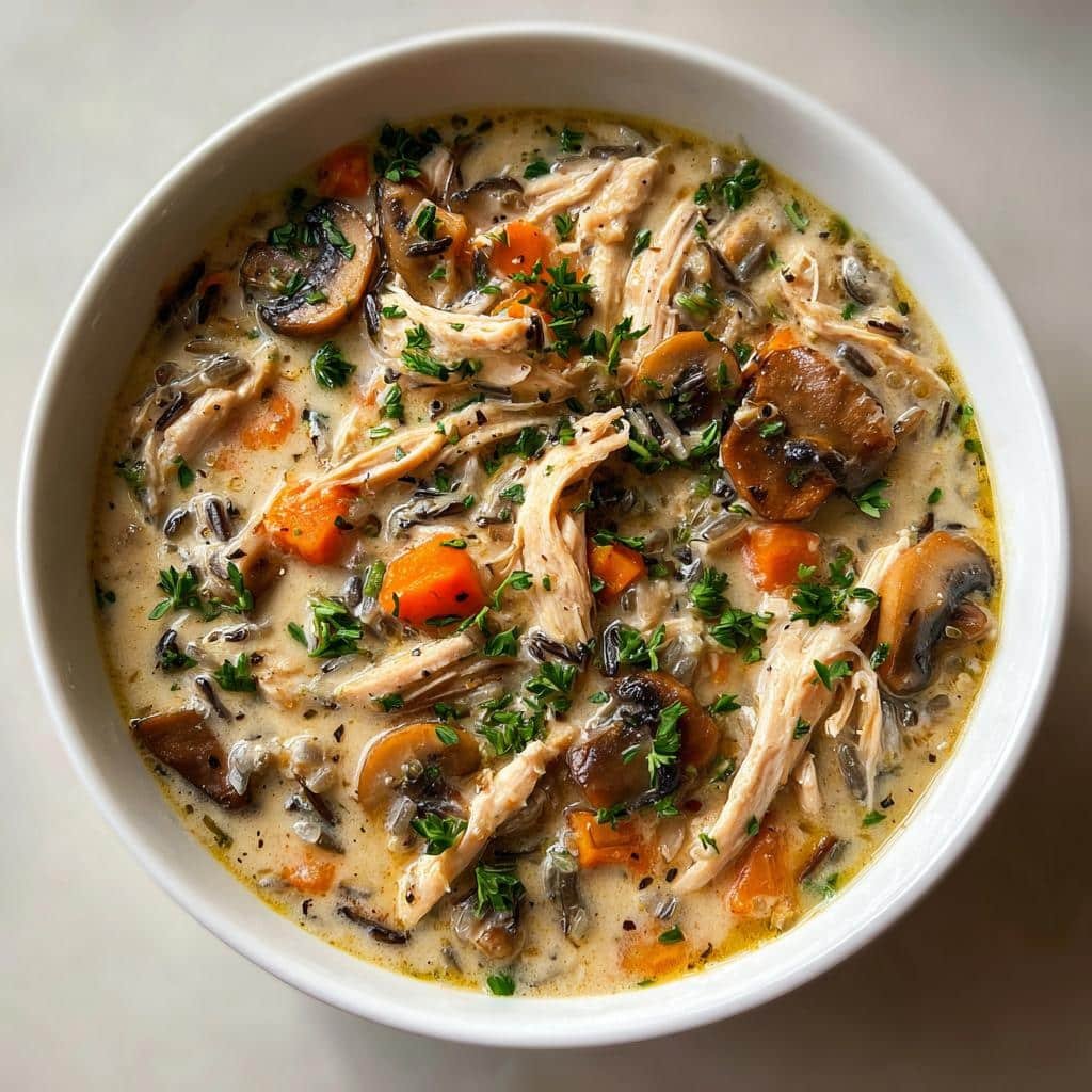 Healty Creamy Chicken Mushroom Wild Rice Soup