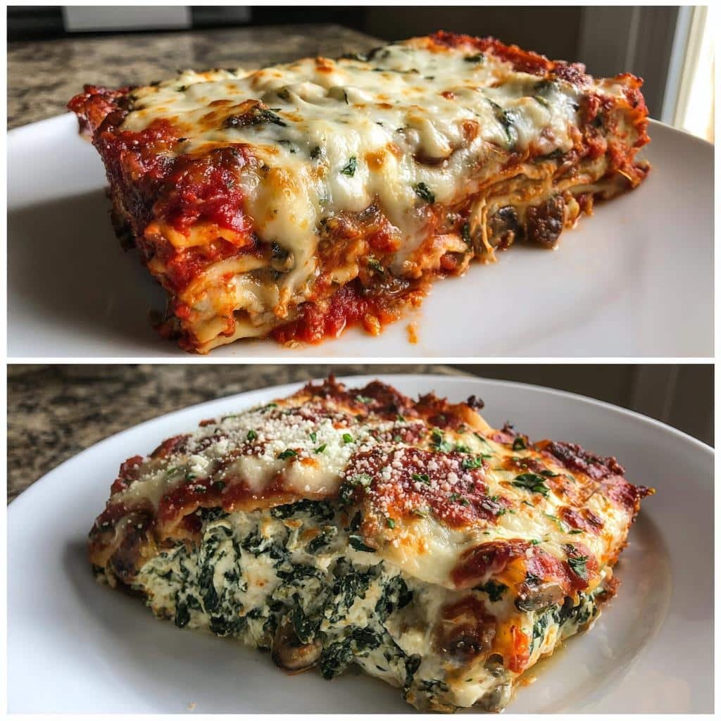 Healty Creamy Spinach & Mushroom Lasagna