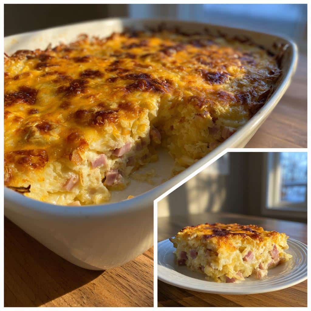 Healty Loaded Cheesy Ham and Hash Brown Casserole