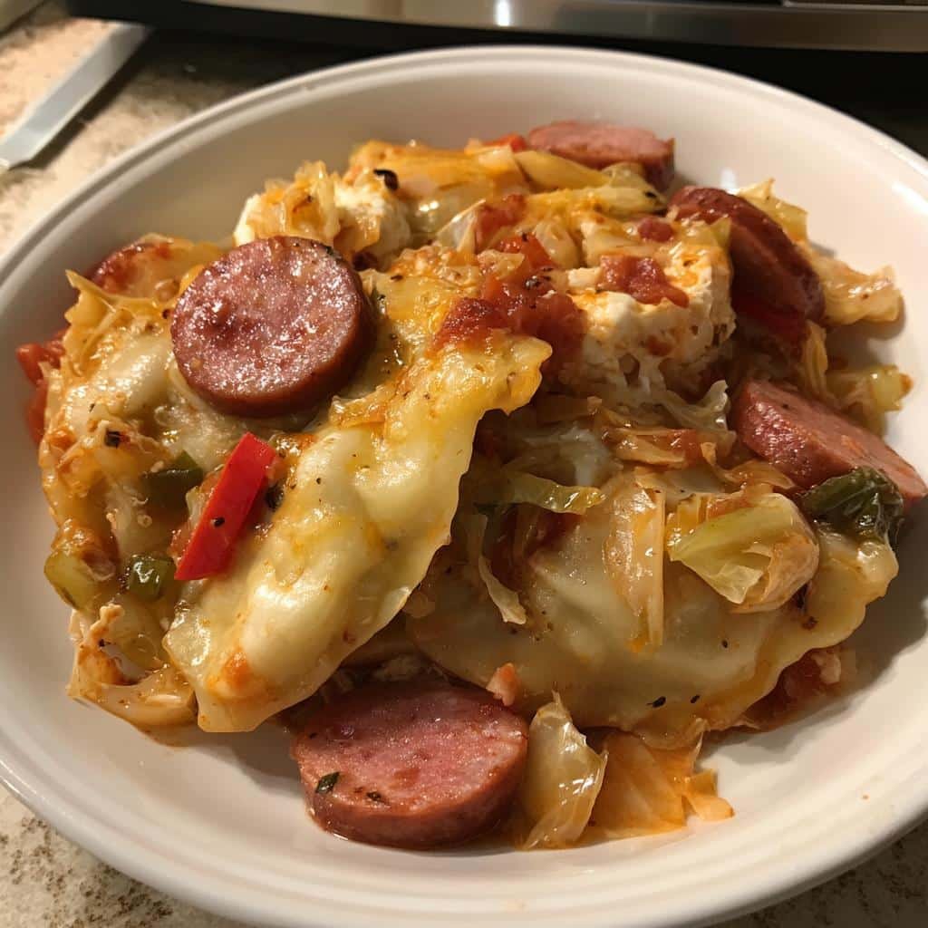 Christmas Healthy Crock pot Pierogi Casserole Dinner with Kielbasa Recipe