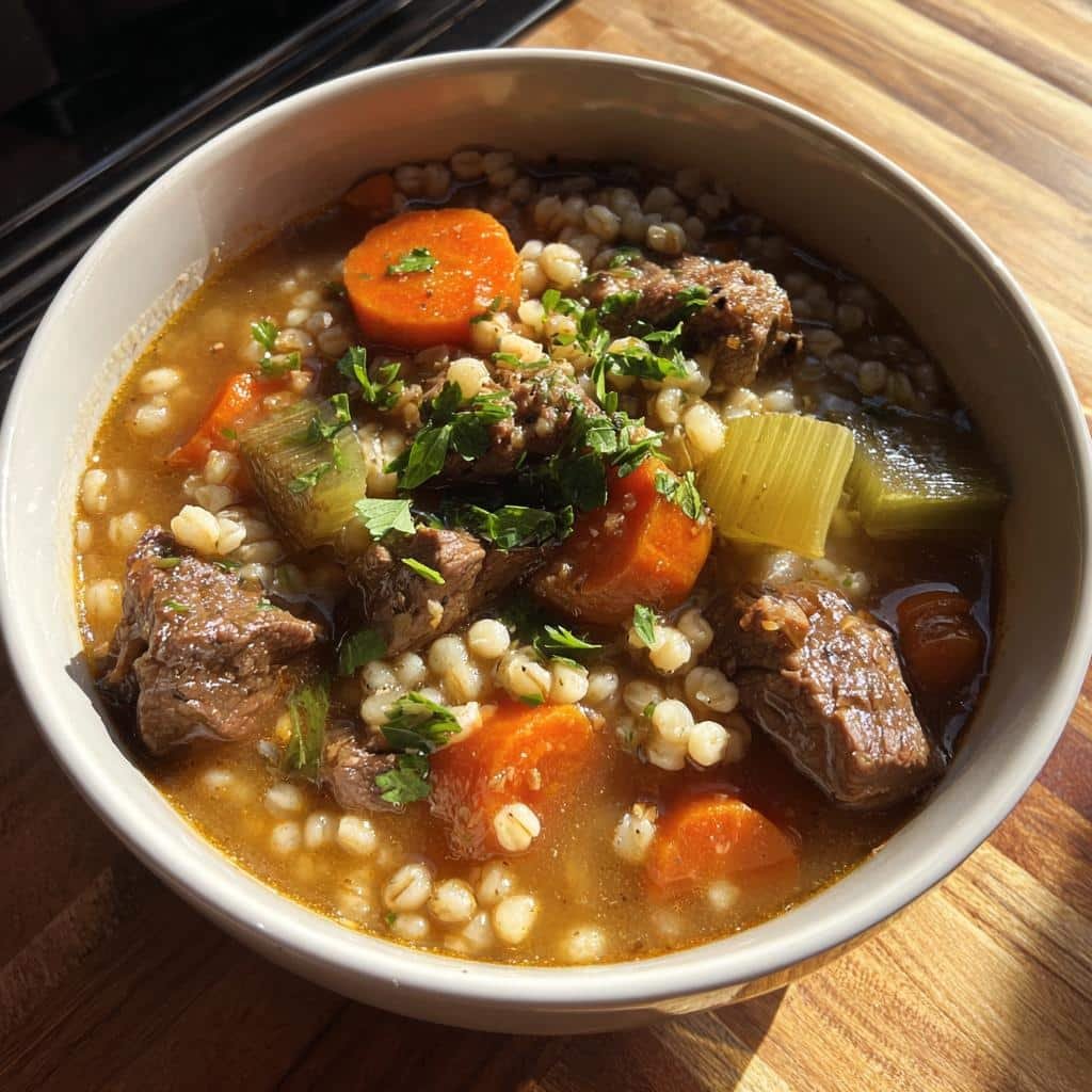 Christmas Healthy Crockpot Beef Barley Soup