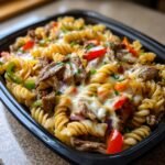 Christmas Healthy Crockpot Philly Cheesesteak Pasta Casserole
