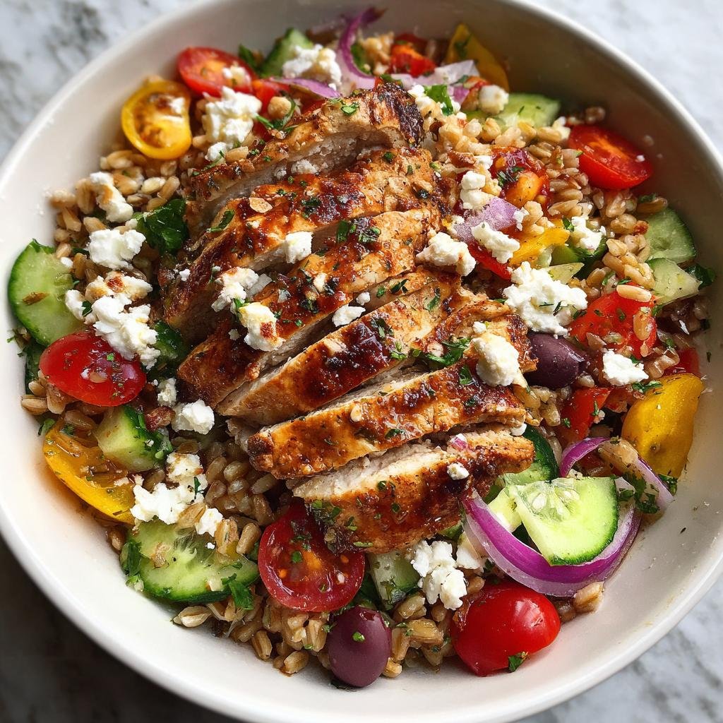 Christmas Healthy Greek Chicken Farro Salad Bowl