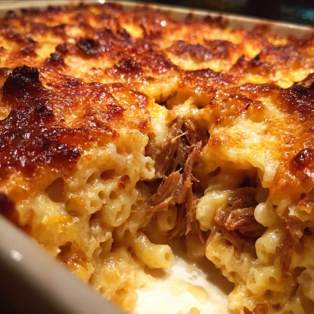 Christmas Healthy Smoky Maple Bourbon Pulled Pork Mac Breakfast & Cheese Casserole