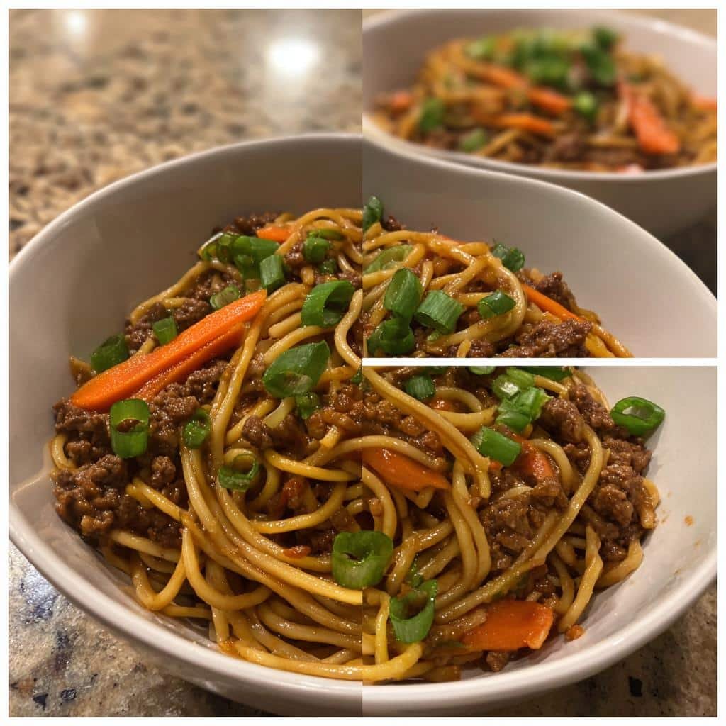 Christmas Healthy crockpot Mongolian Ground Beef Noodles