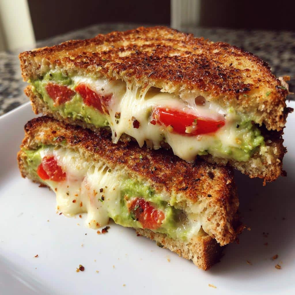 Healthy Avocado, Mozzarella, and Tomato Grilled Cheese
