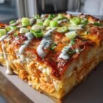 Healthy Cheesy Buffalo Chicken Lasagna with Ranch Drizzle