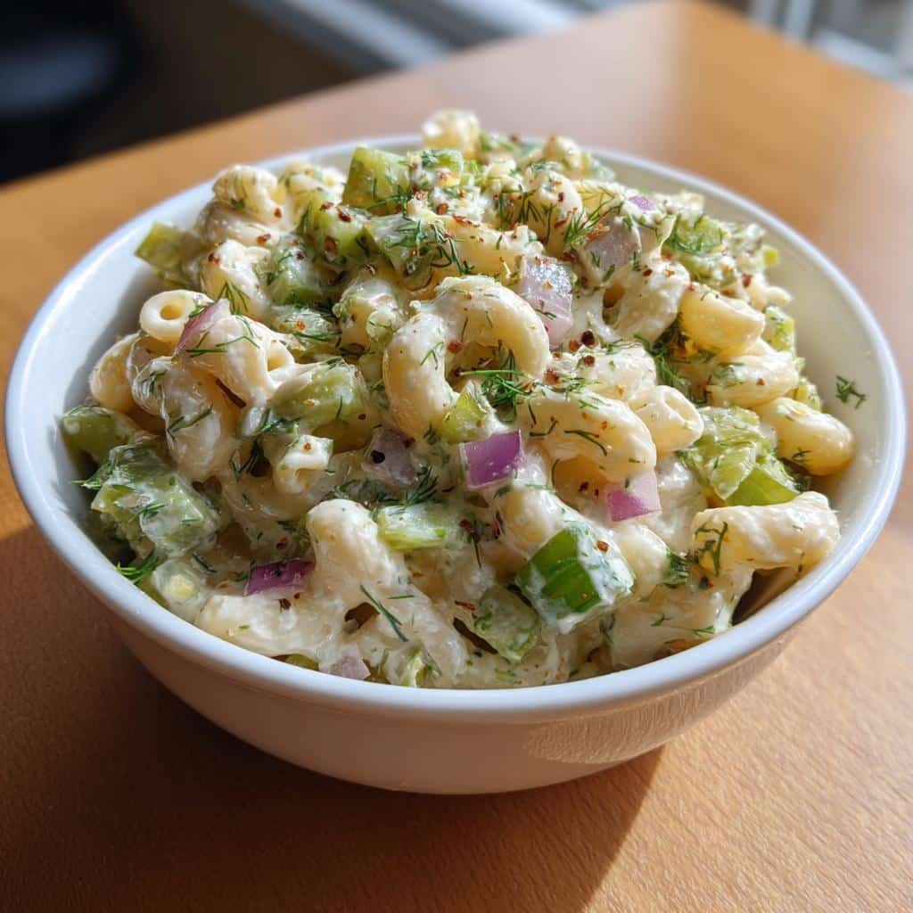 Healthy Classic Dill Pickle Macaroni Salad
