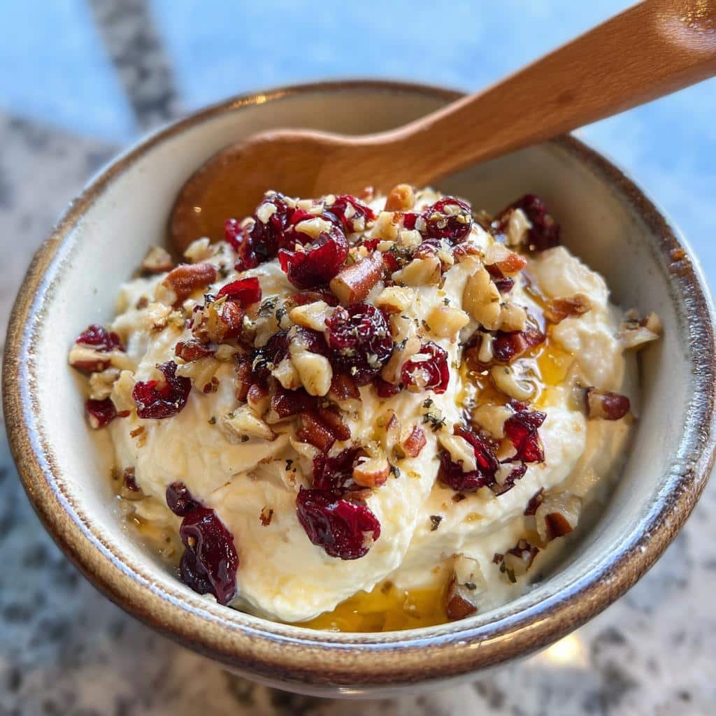 Healthy Cranberry Cream Cheese Dip with Pecans