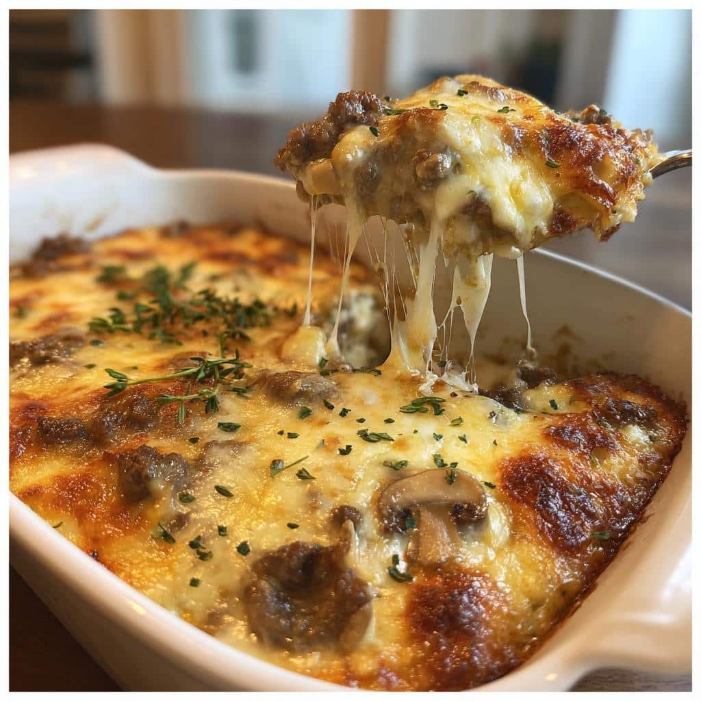 Healthy Creamy Mushroom & Ground Beef Bake