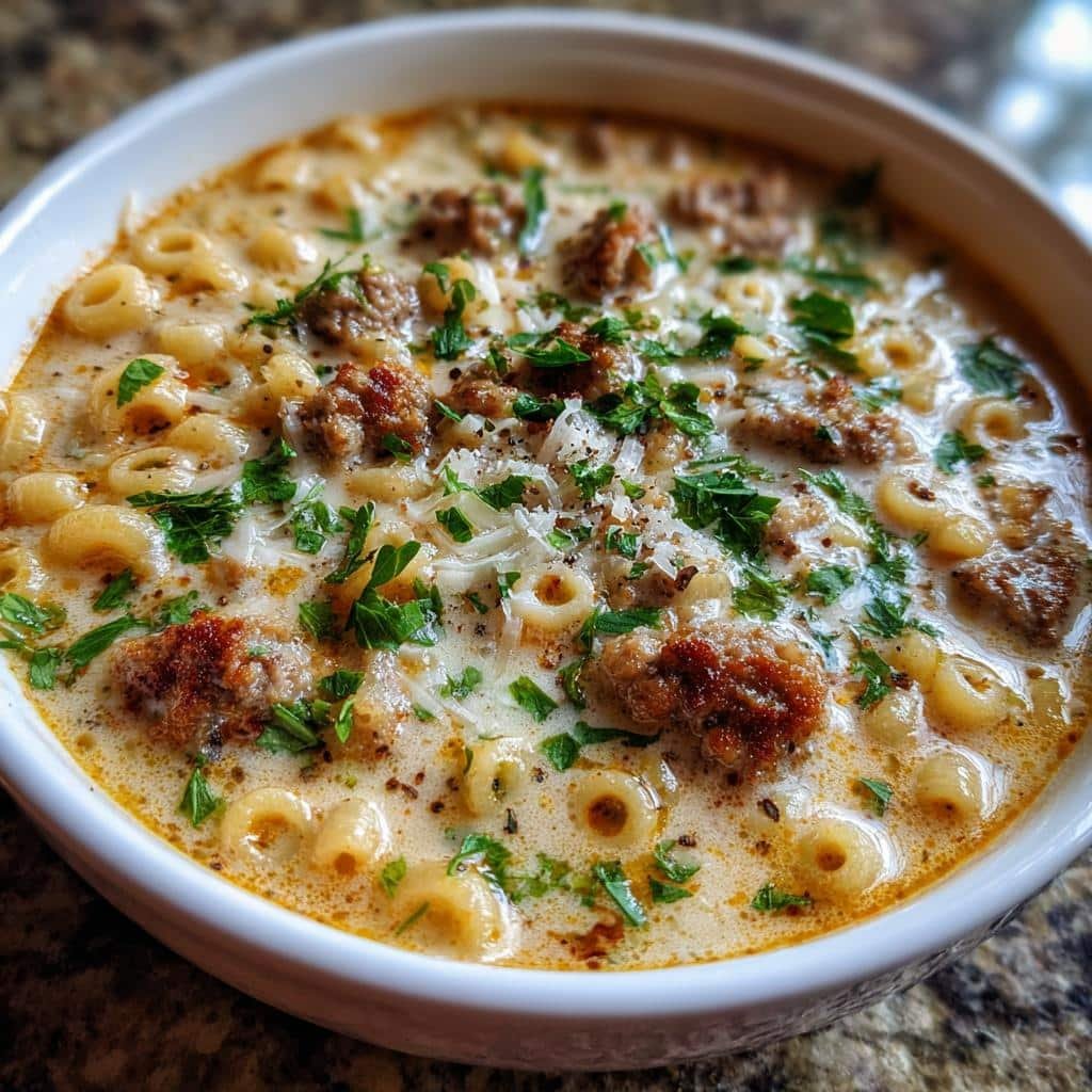 Healthy Creamy Parmesan Italian Sausage Ditalini Soup