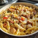 Healthy Creamy Pepper Jack Chicken Sausage Pasta Skillet