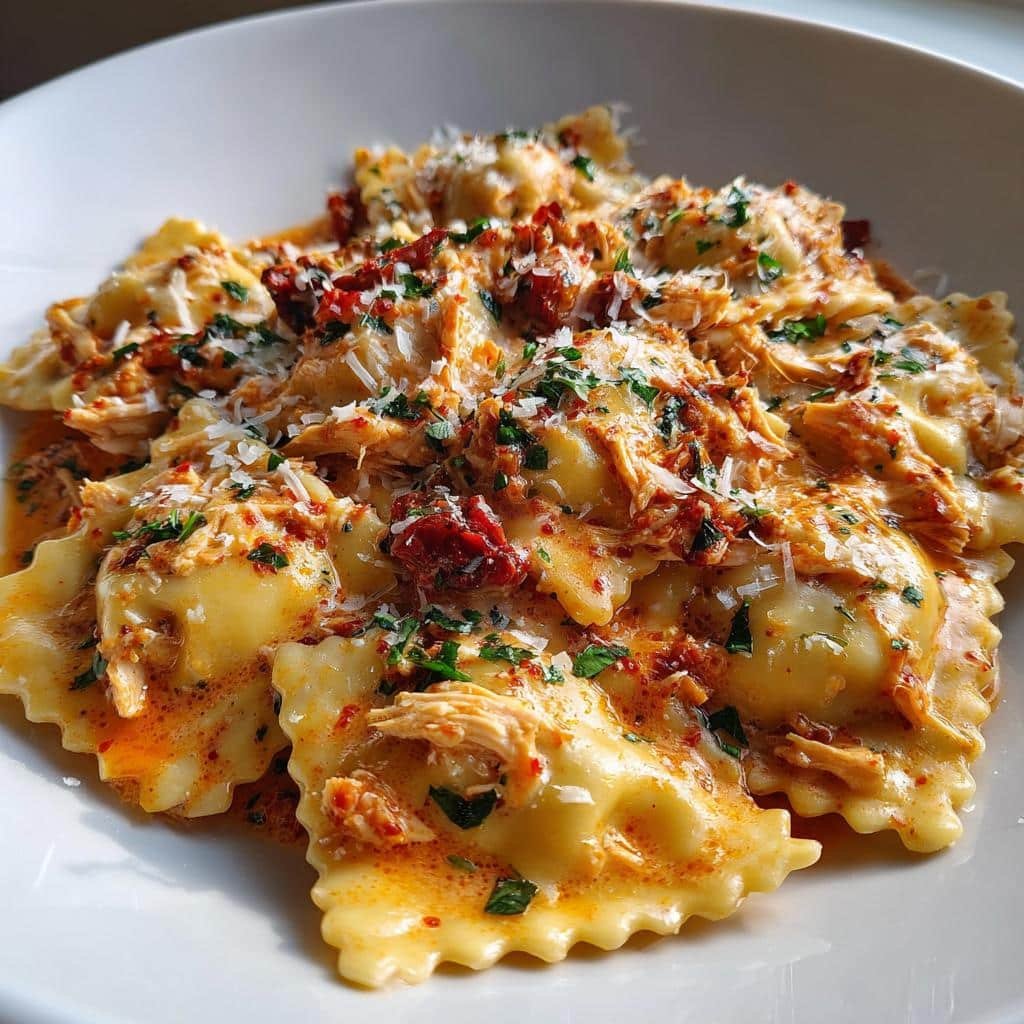 Healthy Creamy Sun-Dried Tomato Chicken Ravioli