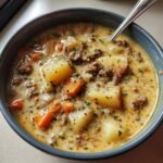 Healthy Crockpot Creamy Potato Hamburger Soup