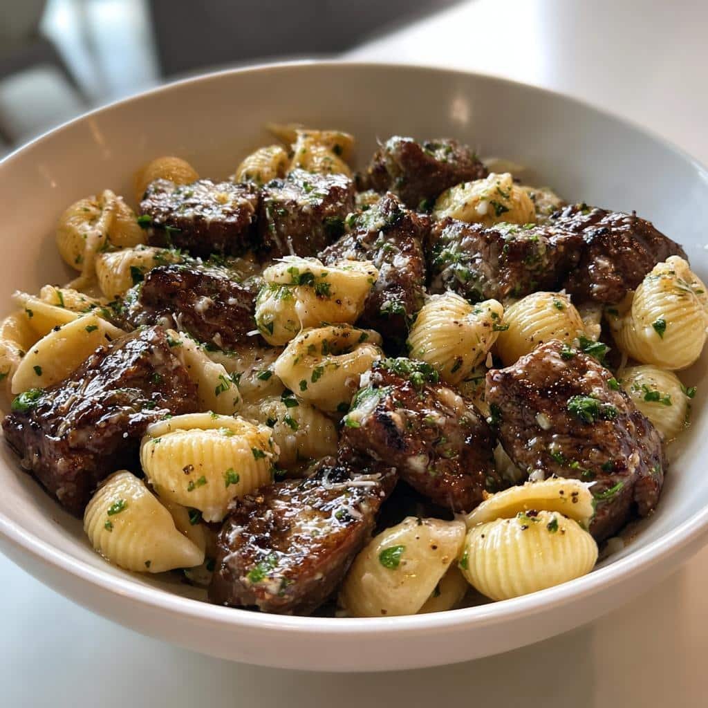 25-Minute Healthy Garlic Butter Steak Bites That Melt in Your Mouth 4 Healthy Garlic Butter Steak Bites & Creamy Parmesan Shells - detail 1