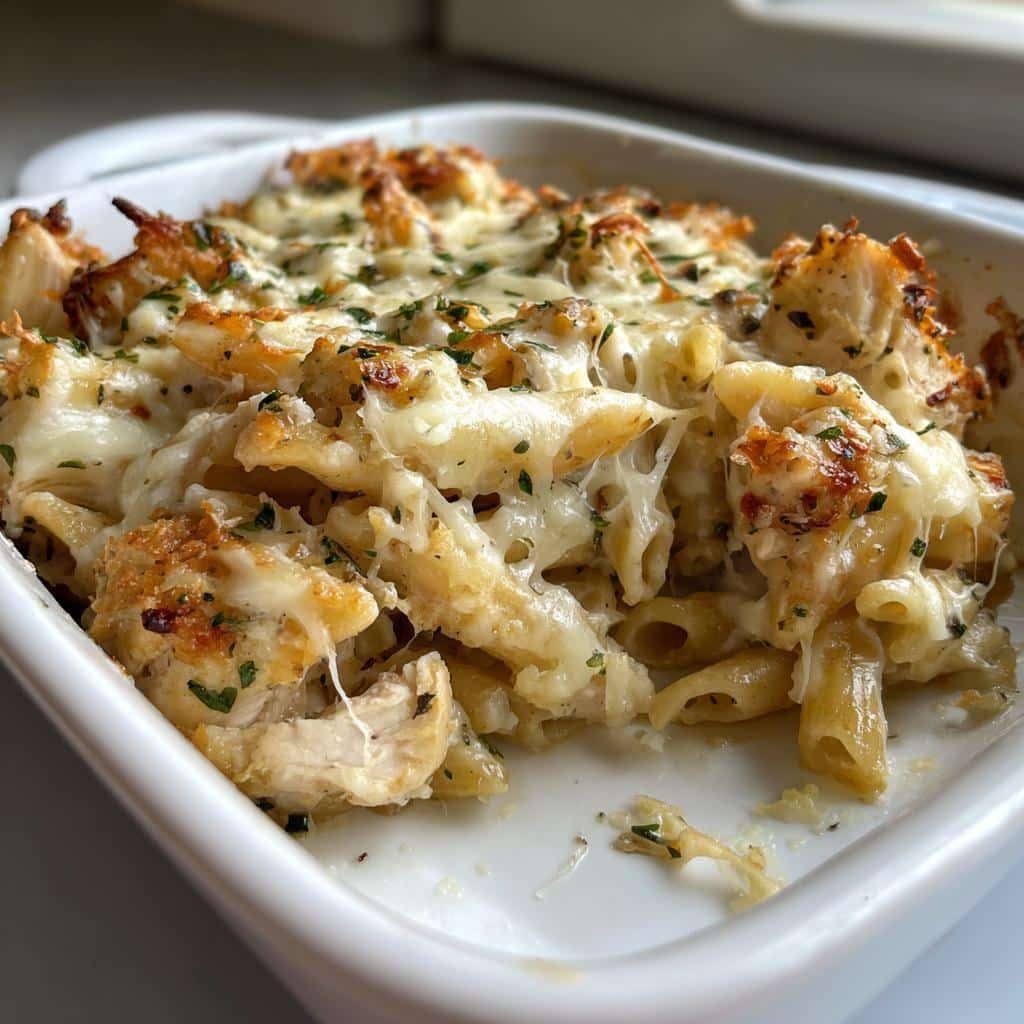 Healthy Garlic Parmesan Chicken Pasta Bake