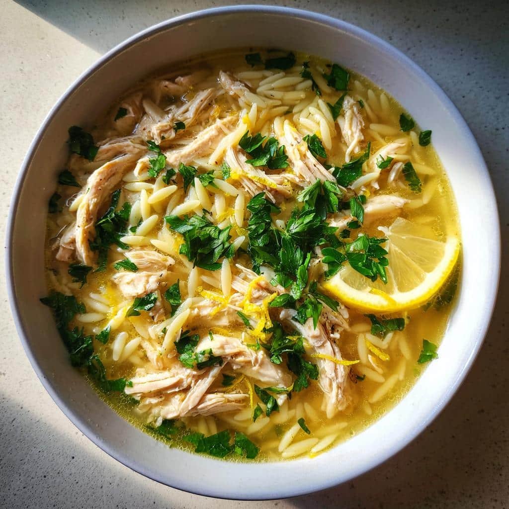 Healthy  Greek Lemon Chicken Orzo Soup - detail 1