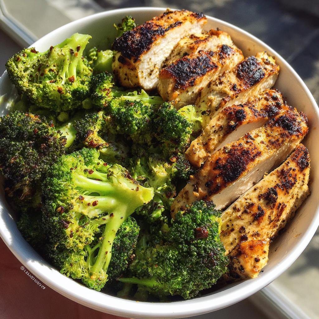 Healthy Grilled Chicken & Broccoli Bowls with Creamy Garlic Sauce