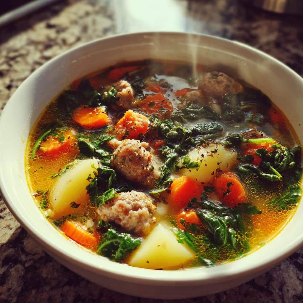 Healthy Italian Sausage Potato Soup with Carrots & Spinach - detail 1