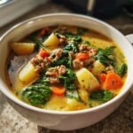 Healthy Italian Sausage Potato Soup with Carrots & Spinach