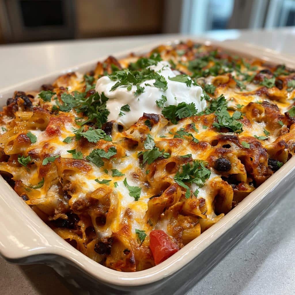 Healthy Loaded Chili Cheese Dog Pasta Bake