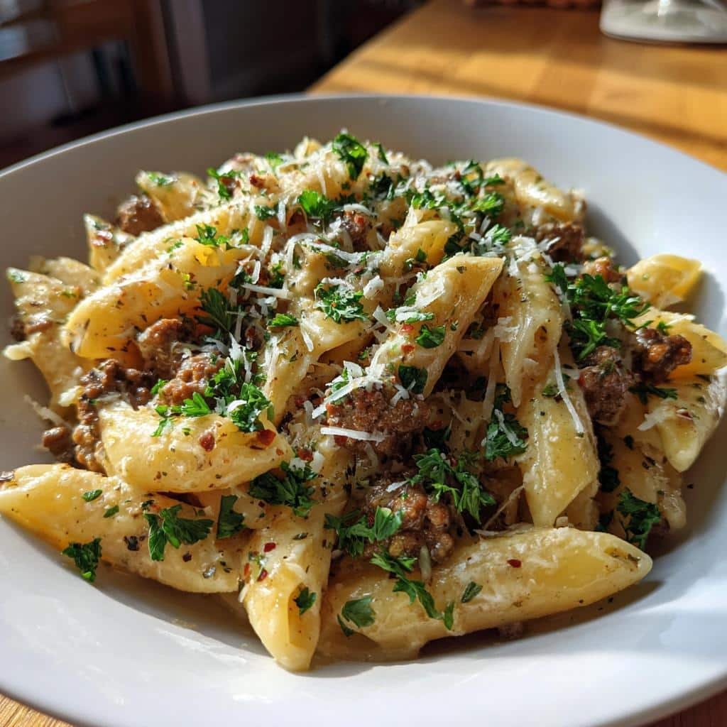 Healthy One-Pot Creamy Beef and Garlic Butter Pasta