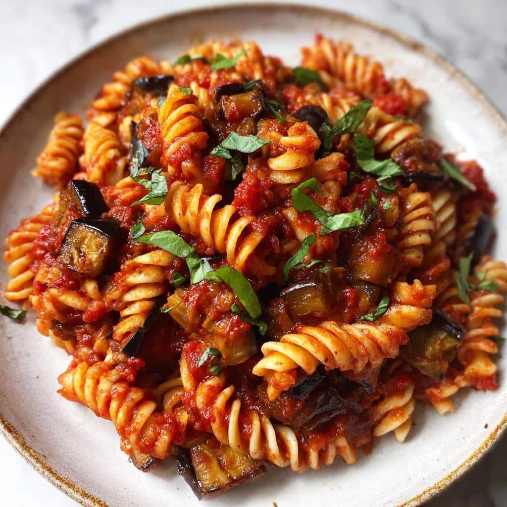 Healthy Pasta Arrabbiata with Aubergine