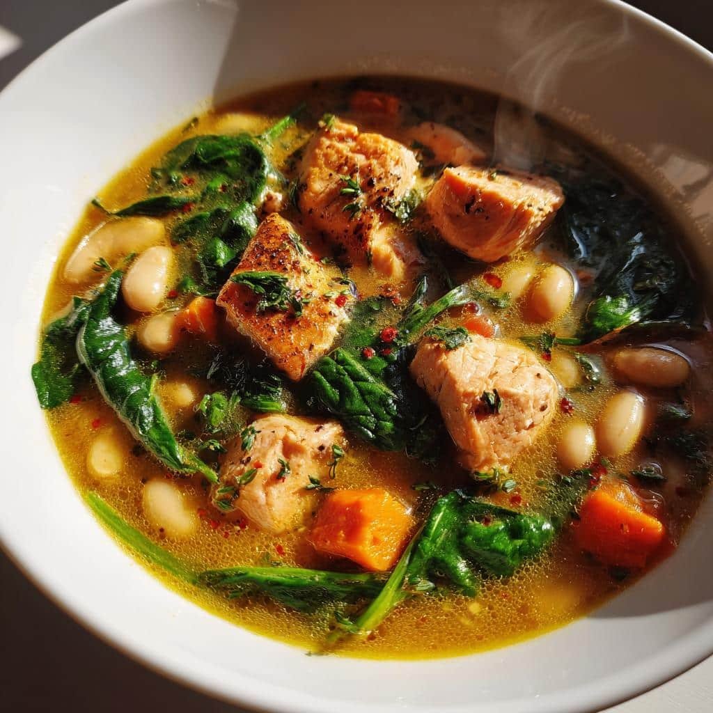 Healthy Salmon & White Bean Protein Soup - detail 1