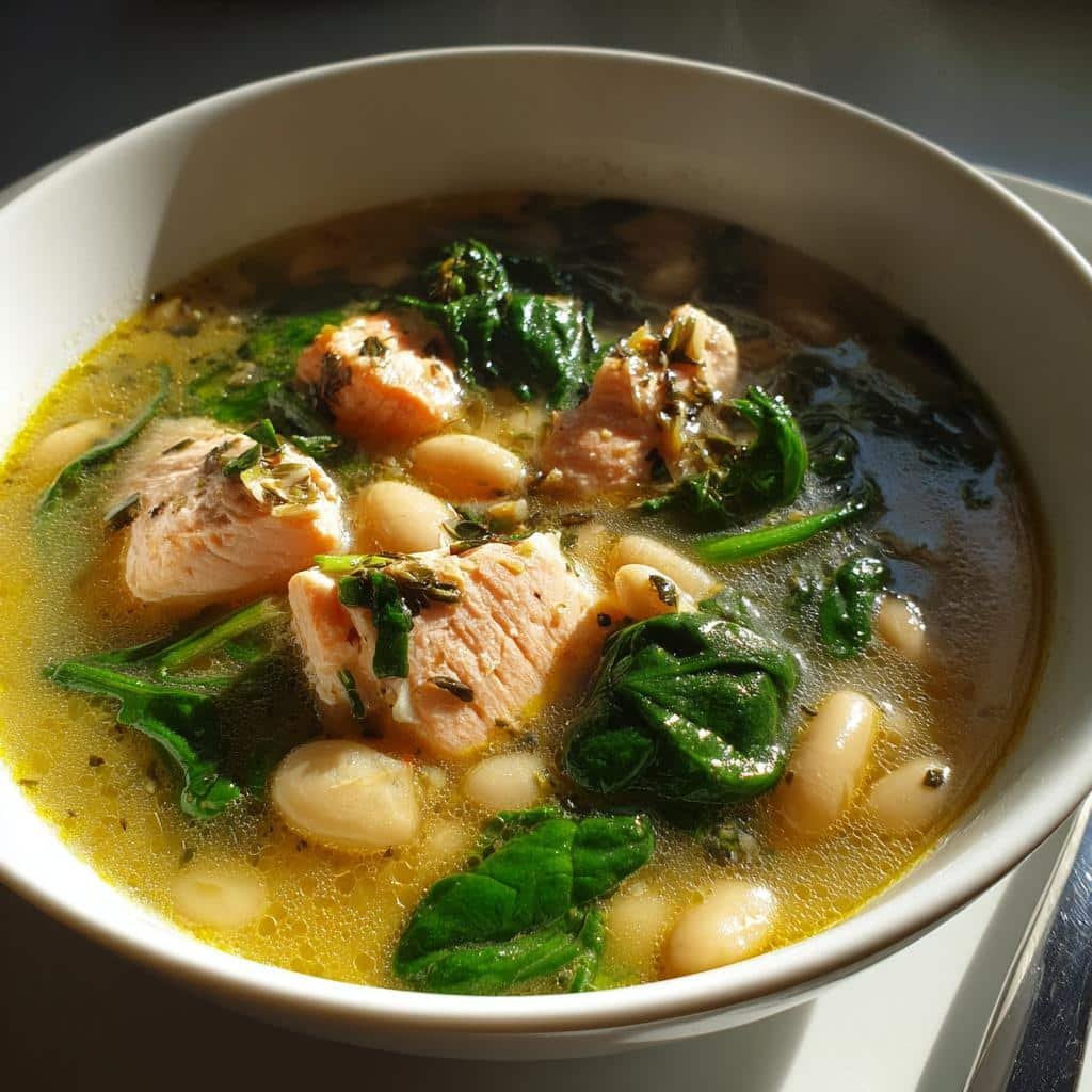 Healthy Salmon & White Bean Protein Soup