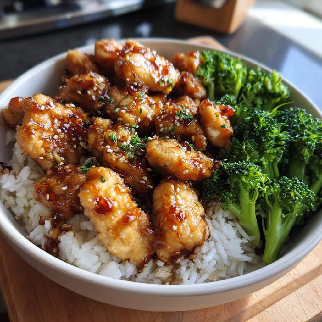 Healthy Sticky Garlic Chicken Bowl with Fluffy Rice & Steamed Broccoli - detail 1