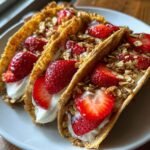 Healthy Strawberry Crunch Cheesecake Tacos