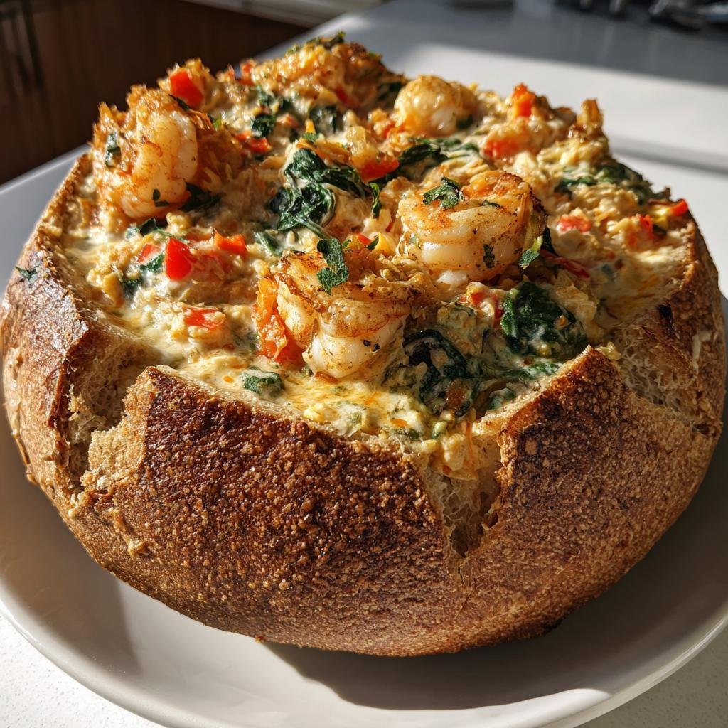 Healthy Stuffed Seafood Bread Bowls