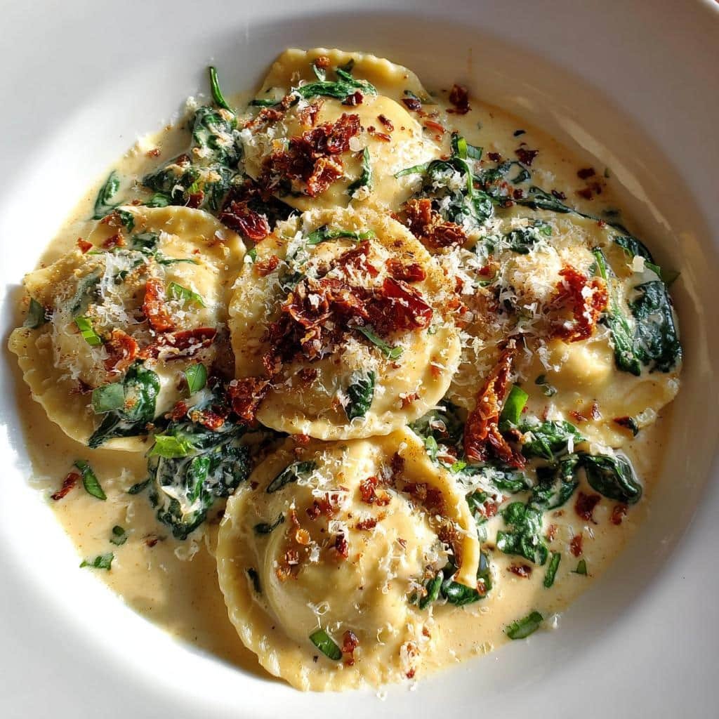 Healthy Tuscan-Inspired Creamy Ravioli with Spinach