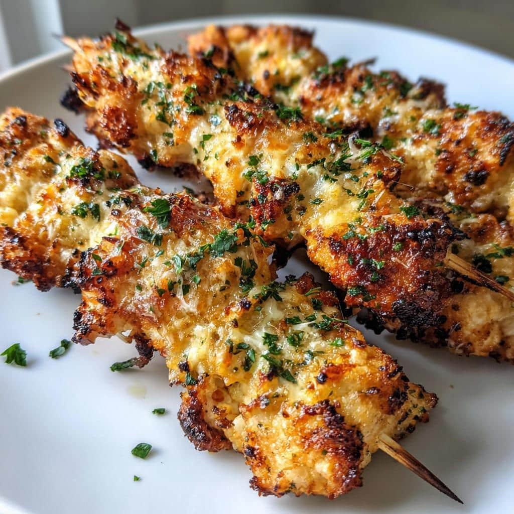 Healthy christmas Air Fryer Garlic Parmesan Chicken Skewers
