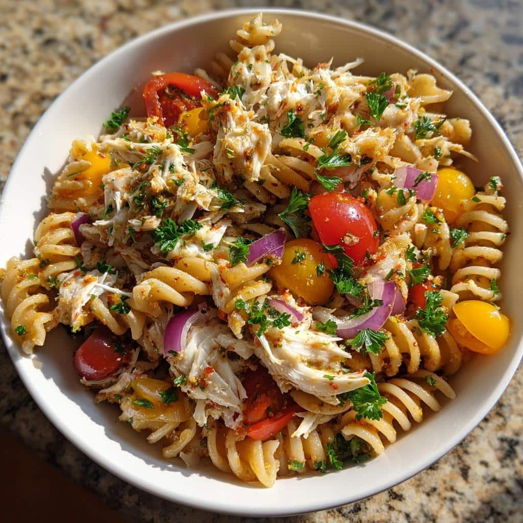 Healthy christmas Cajun Crab Pasta Salad