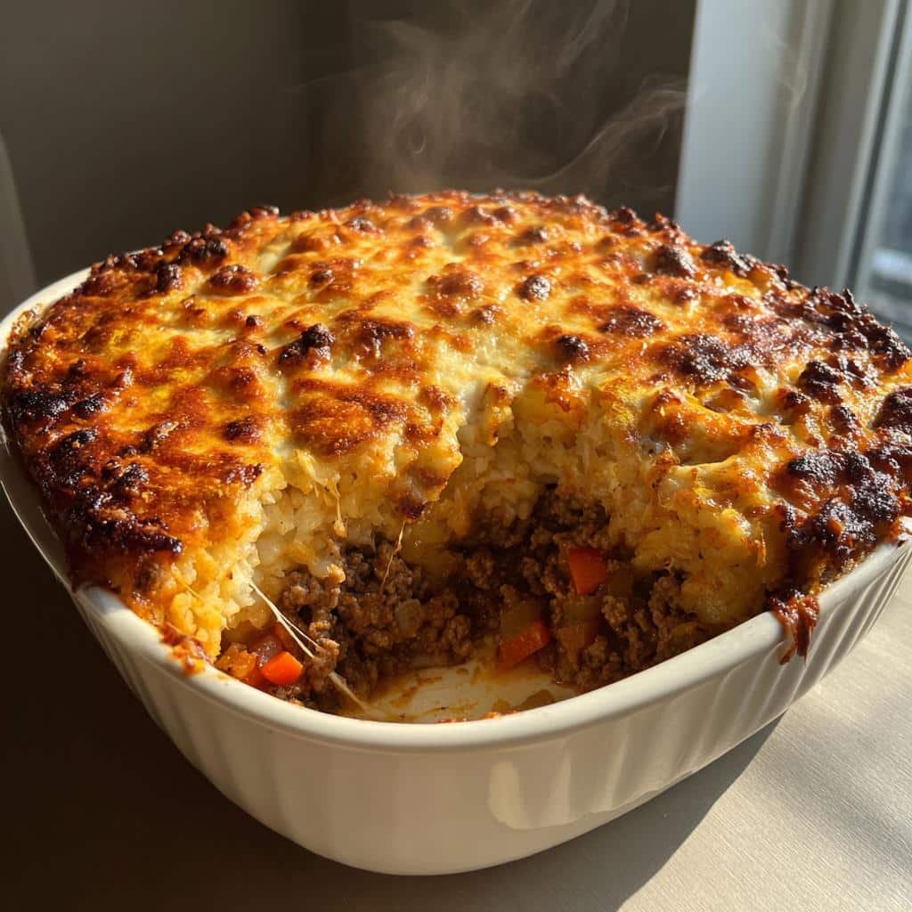 Healthy christmas Cheddar-Crusted Ground Beef and Rice Casserole - detail 1