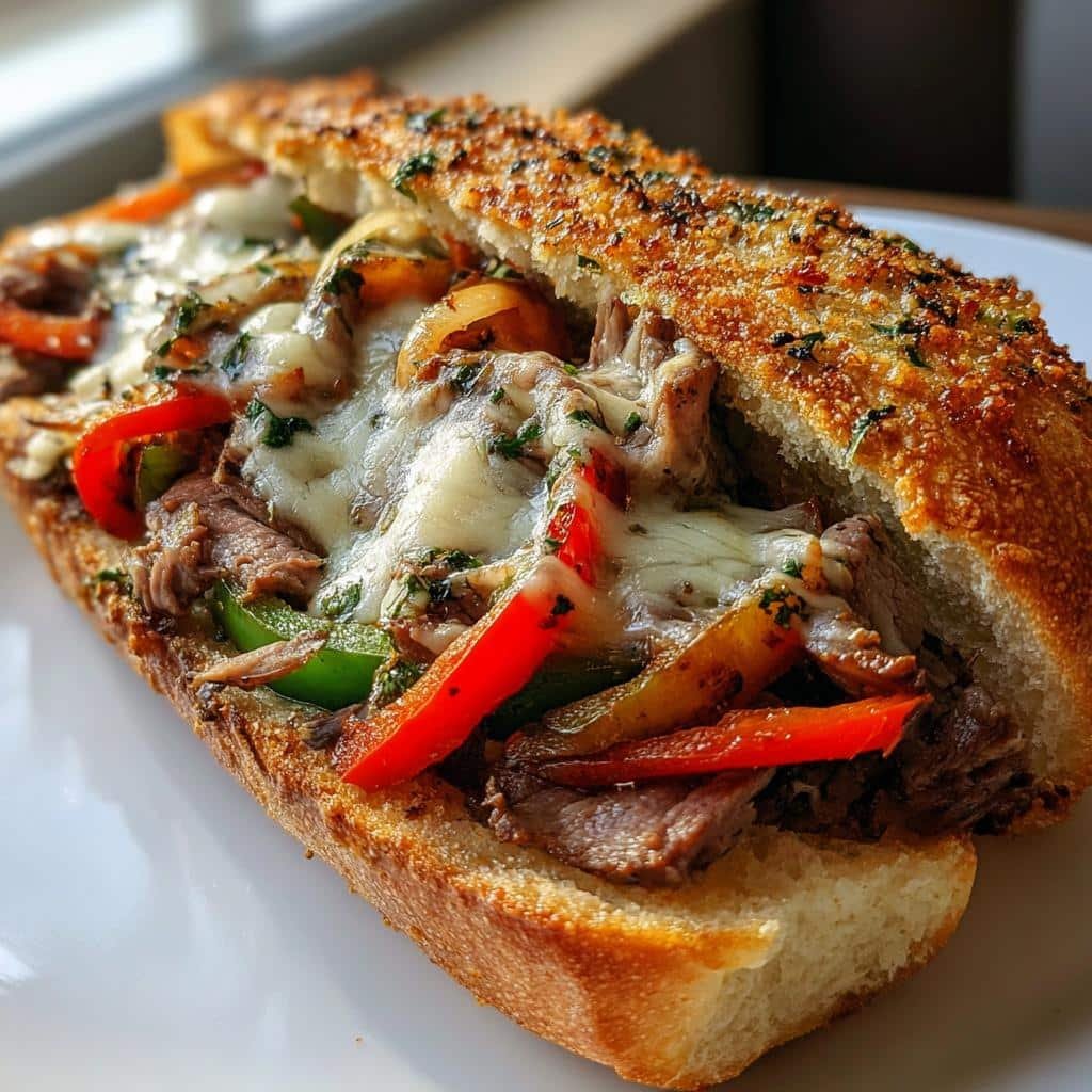 Healthy christmas Cheesesteak on Garlic Parmesan Bread - detail 1