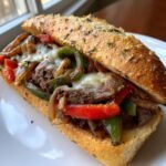 Healthy christmas Cheesesteak on Garlic Parmesan Bread